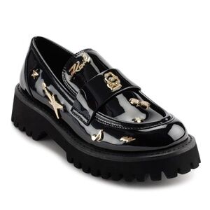 Karl Lagerfeld Women’s Gaston Lug Sole Loafer Pin Embellishments Gold